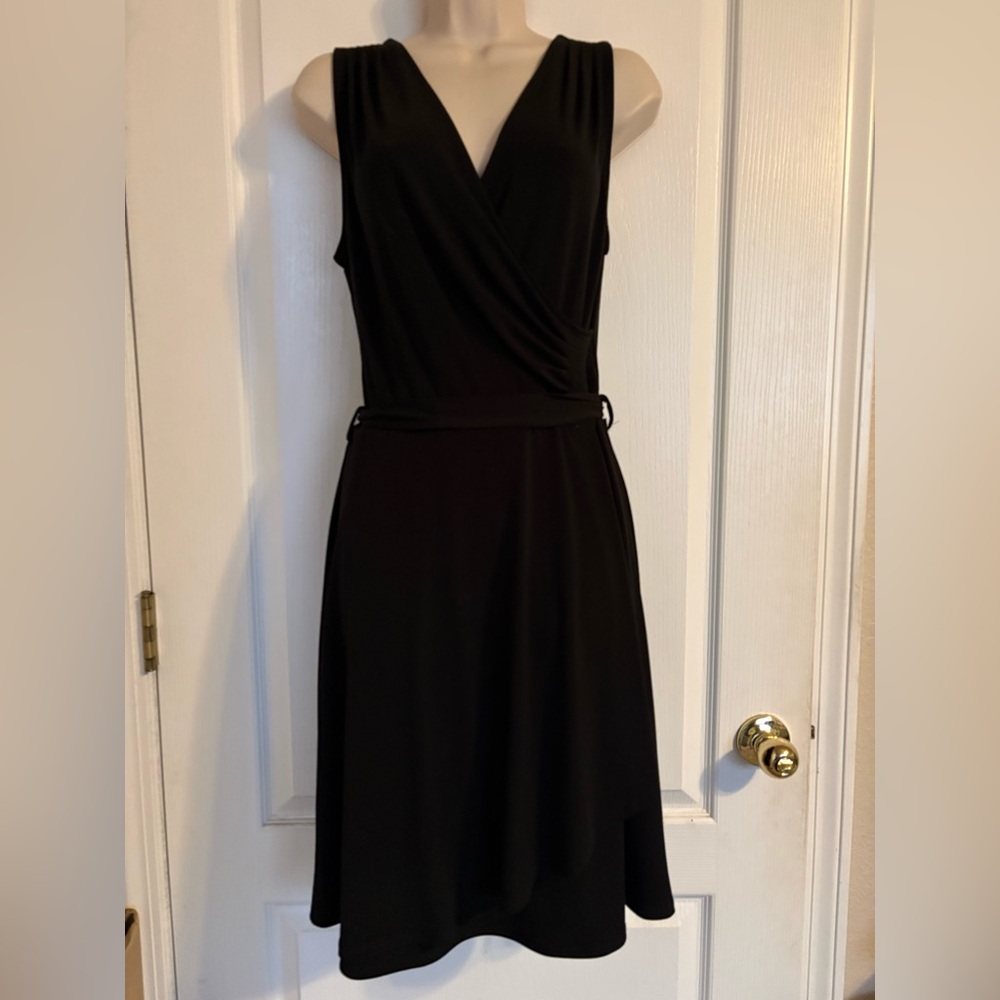 41 Hawthorn Faux Wrap Dress Womens Small Black V-Neck Sleeveless Tie LBD‎ Party
